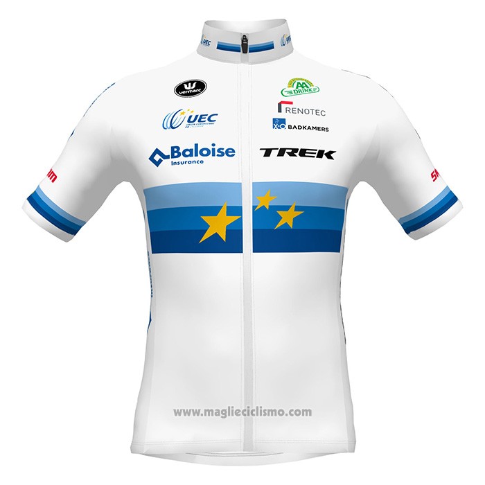 2022 Abbigliamento Ciclismo European Champion Trek Bianco Rosso Manica Corta e Salopette